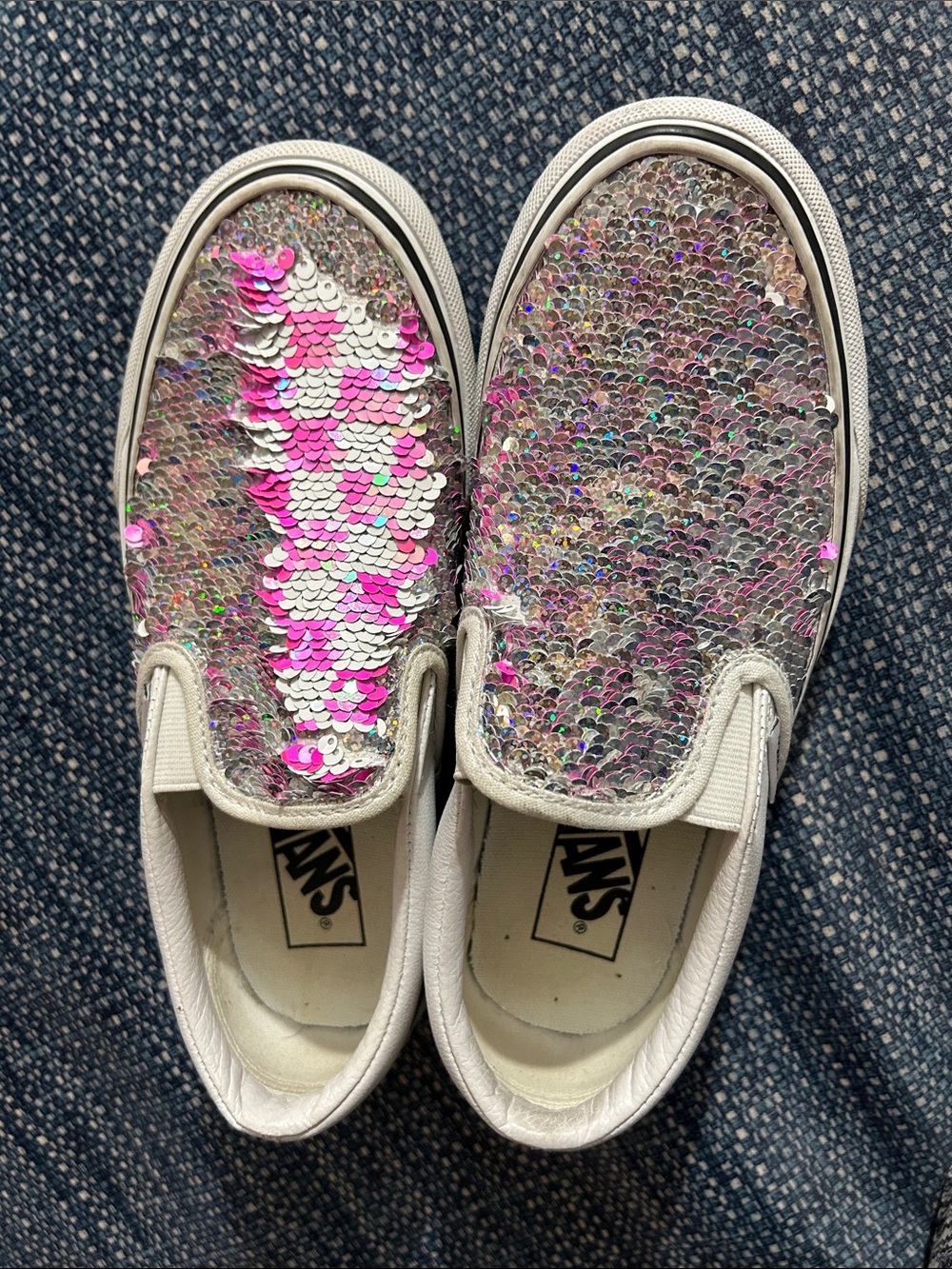 Vans Checkered Sequin Silver Flip Glitter Slip On Sneakers
Women's Size 6.5